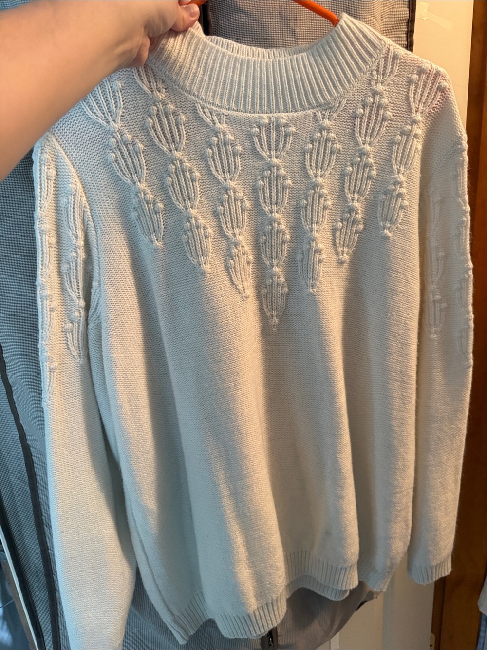 Alfred Dunner Cream Crewneck Sweater with Textured Stitching